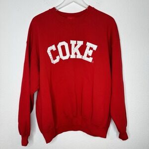 Coca Cola Red Sweatshirt Crewneck Spellout Logo 100 Percent Refreshment‎